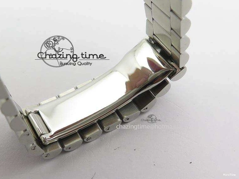 MiroTime 0508 Stretchable DayDate 40mm BP-Maker 228206 SS Green Roman Dial (Fluted Bezel) On SS Bracelet ETA 3904